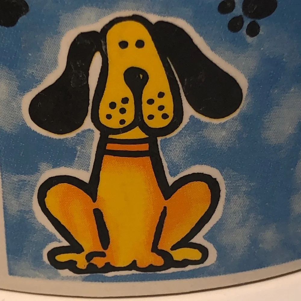 Blue and White ceramic Dog Bowl with Cartoon dog Design